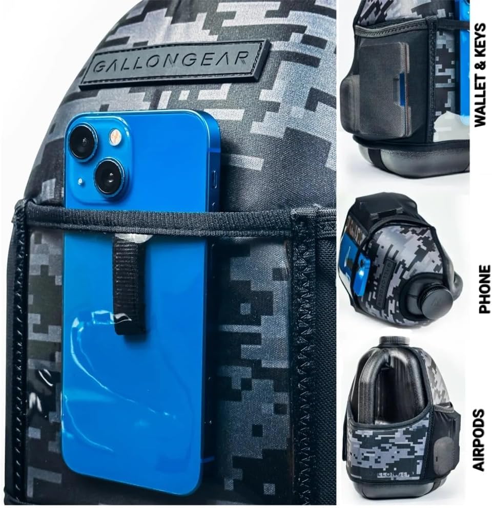 Gallon Gear Half-Gallon Fitness Hydration Cover | Neoprene Insulated Cooling & Portable Gym Water Bottle Carrier | CASE with Storage Pockets