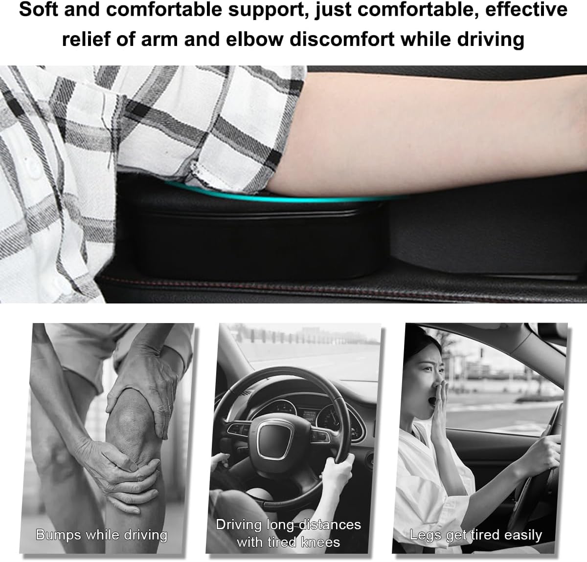 KVAEY Car Armrest Support Cover, Leather Adjustable Car Armrest Support Left Elbow Pad Extender, Comfortable Car Side Door Armrest Pillow with Storage Box Relieves Driver Arm Fatigue (Black, Style 1)