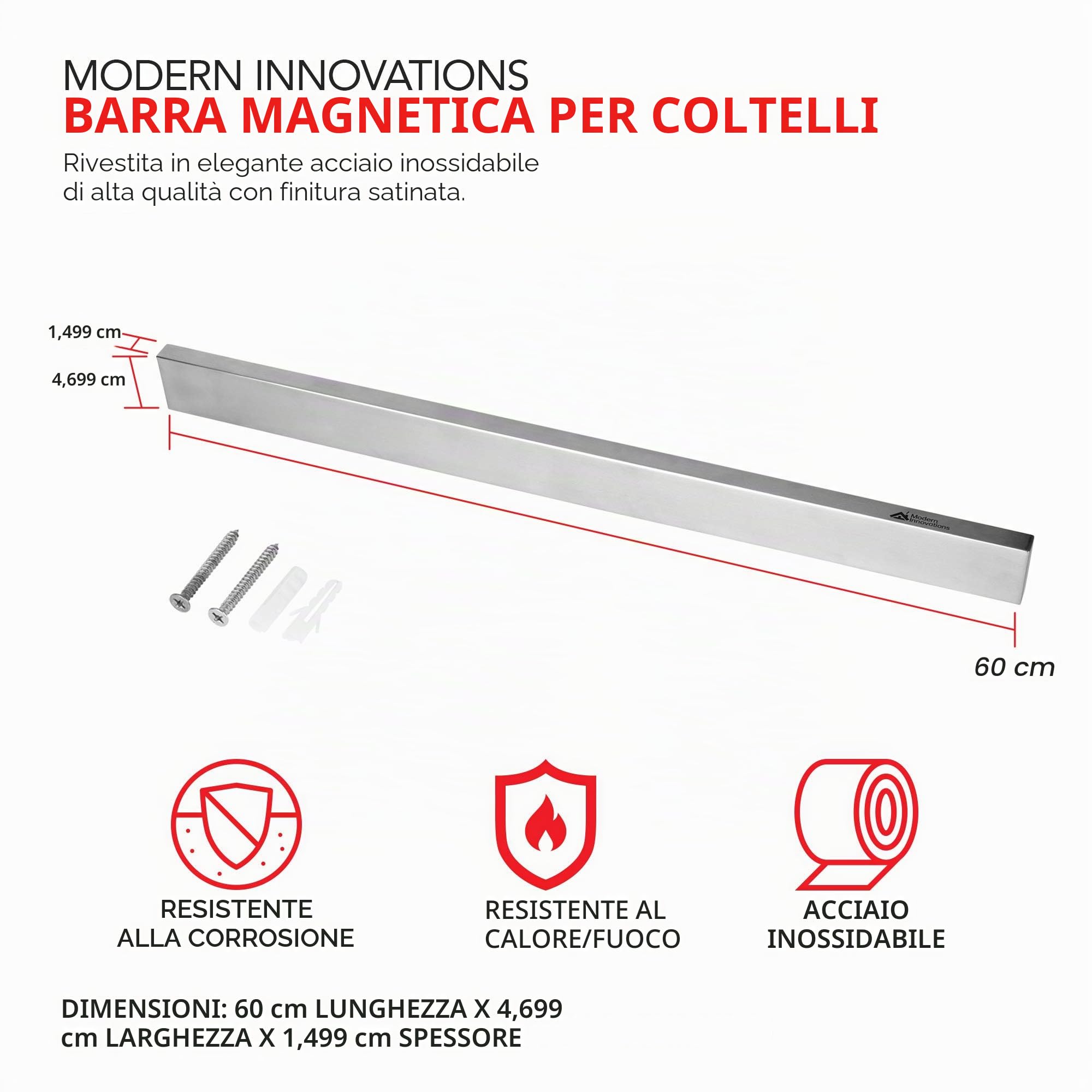 Modern Innovations Barra magnetica per coltelli in acciaio inox da 61 cm, multiuso come porta coltelli, striscia magnetica per coltelli, porta utensili da cucina, porta attrezzi, organizer per