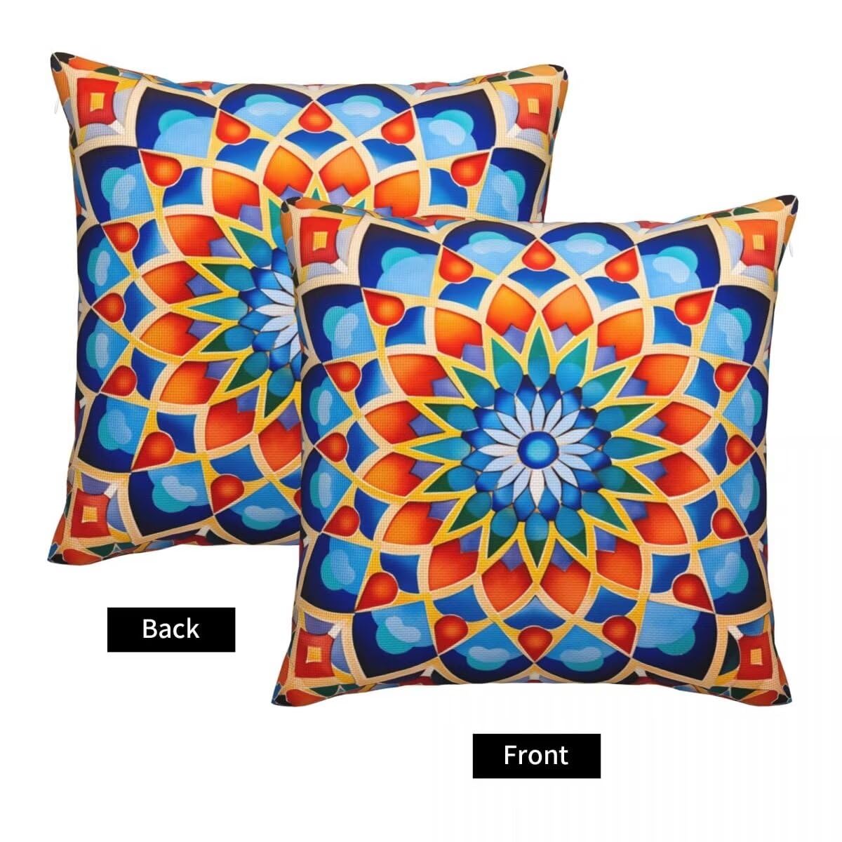Kissenbezug 65x65 cm 2er Set Outdoor Kissen Mandara Sofakissen Leinen Kissenbezüge Dekokissen Bunt Zierkissen & -hüllen Deko Kissen Quadratisch Pillow Cover für Sofa Schlafzimmer Zuhause Gifts -LY543