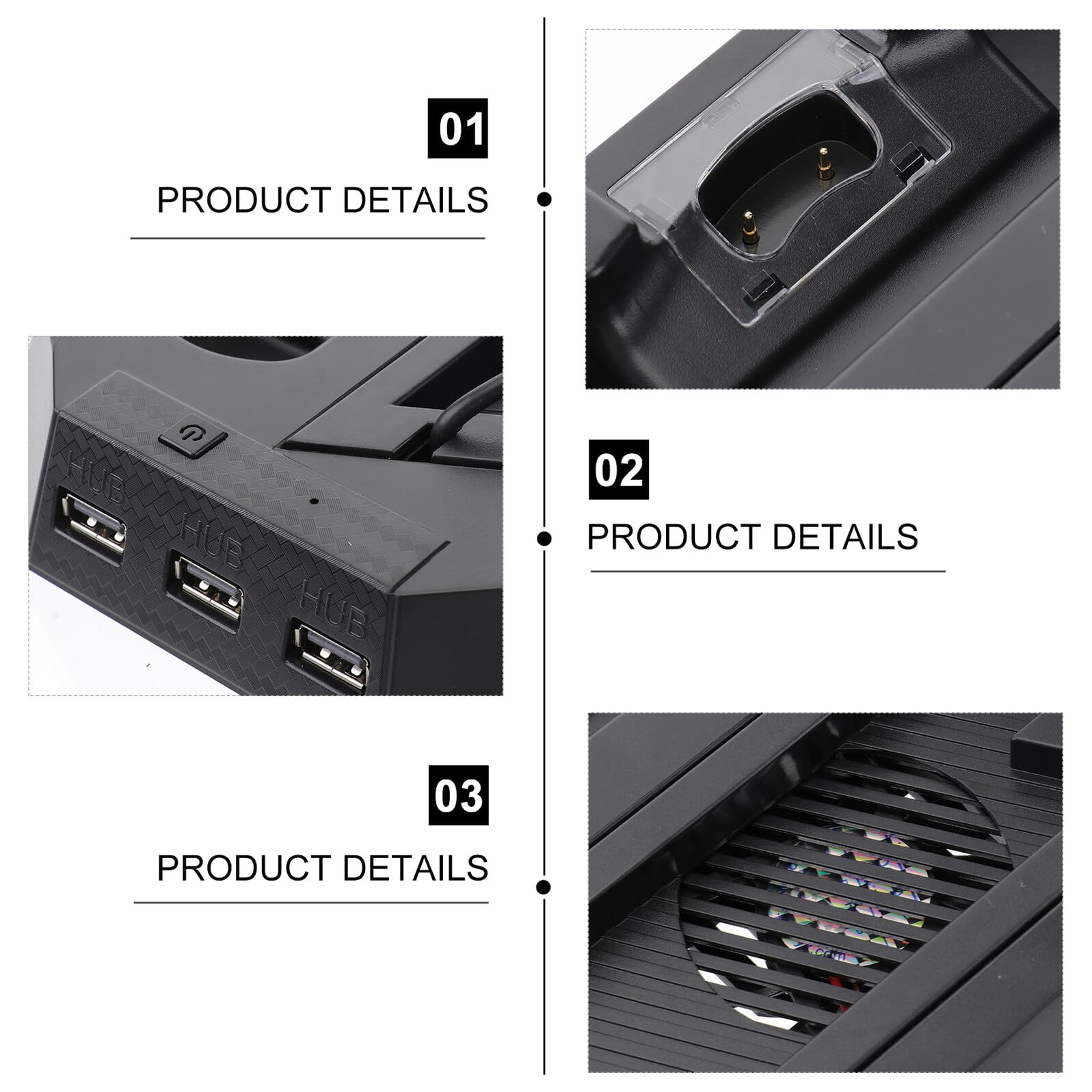 Soporte Vertical Pro con Ventilador de Refrigeración Estación de Carga Dual para Mandos y Hub USB Multifuncional Base Antisobrecalentamiento Negra