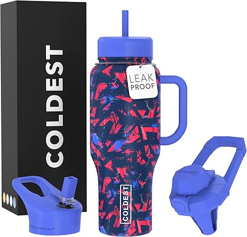 Miniatura 3 de Coldest - Vaso con asa y tapa con pajilla, 3 tapas aisladas, reutilizable, de acero inoxidable, taza de viaje, regalos para mujeres, él y ella,