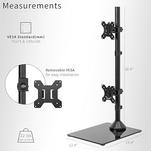 Miniatura 3 de VIVO Soporte de escritorio para monitor dual con base de vidrio templado, soporte LCD independiente, sostiene en posición vertical apilada, 2