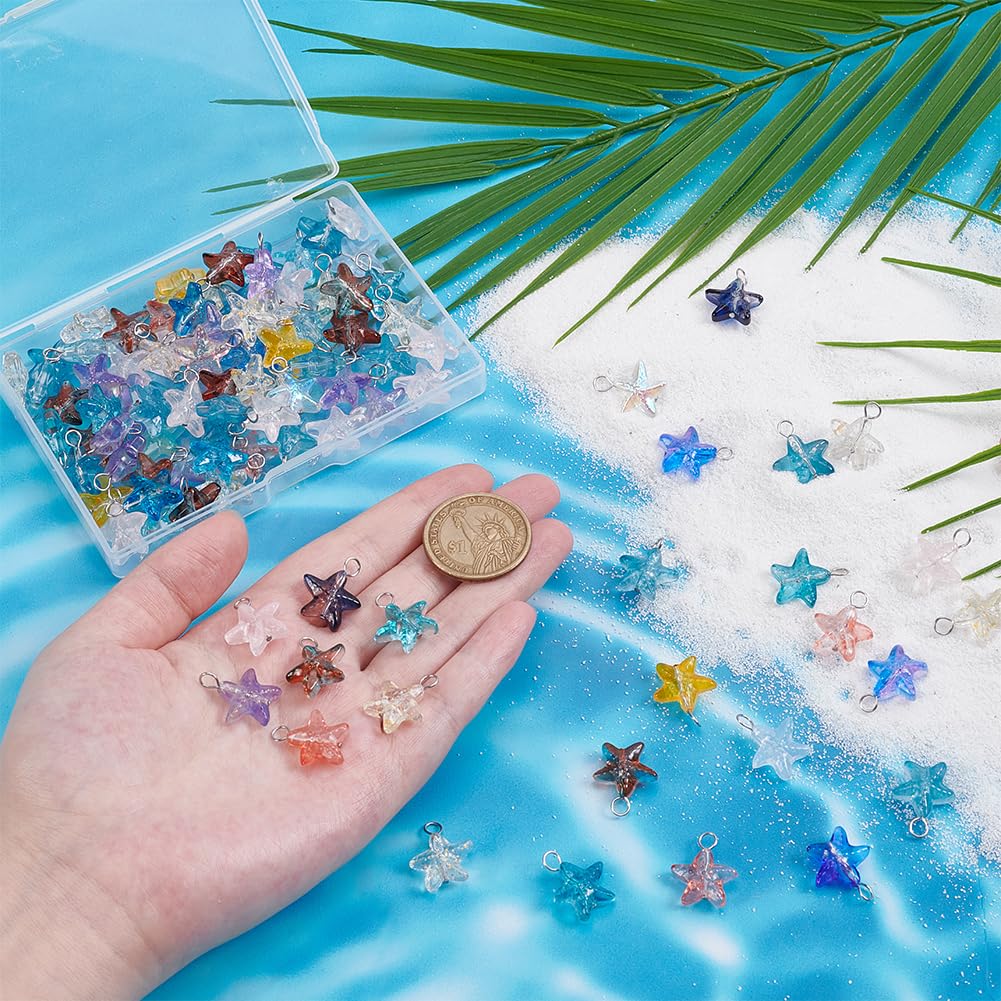 UNICRAFTALE Aproximadamente 100 unidades de colgante de estrella de mar degradado de color dulce colgante de verano con trabillas lacadas al horno colgantes transparentes colgantes pequeños colgantes