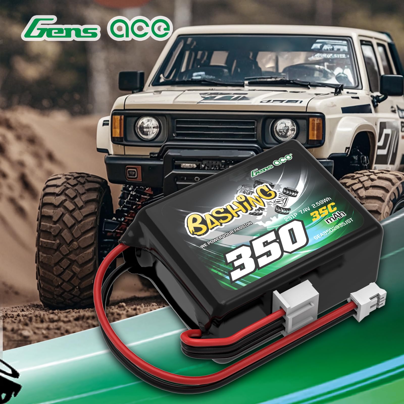 Gens ace 2S Lipo Akumulator 350 mAh 7,4 V 35C JST-PHR do Losi 1/24 RC Cars