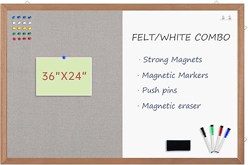 Vista 15 de Pizarra magnética de corcho con combinación de pizarra blanca, 36 x 24 pulgadas, pizarra blanca de borrado en seco, tablero de corcho para pared