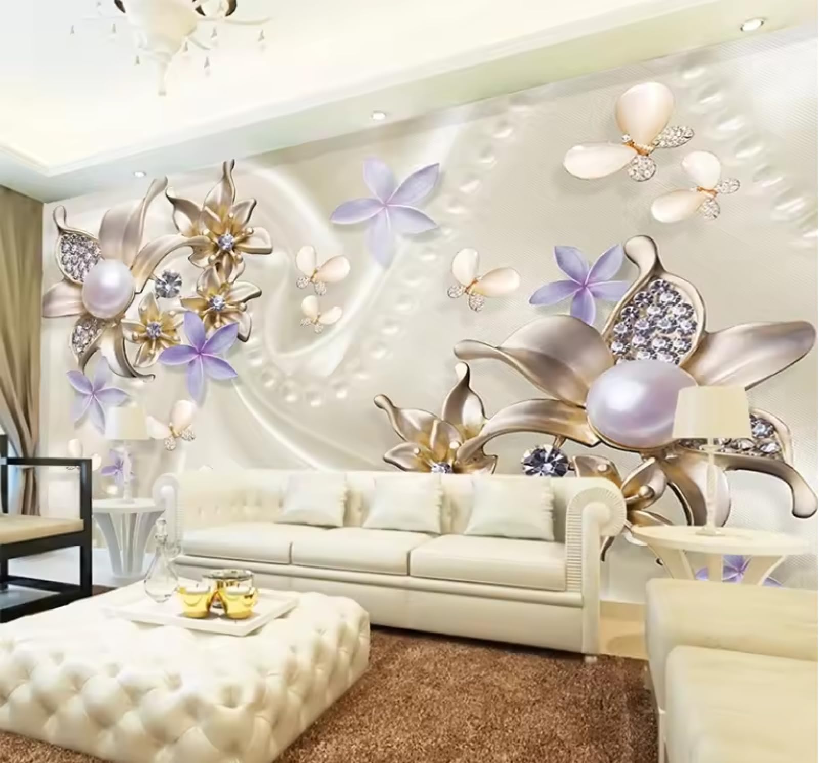 Tapety Kwiaty i motyle malowidła ścienne tapety salon tło tkanina dekoracja ścienna, 3D, 430 x 300 cm