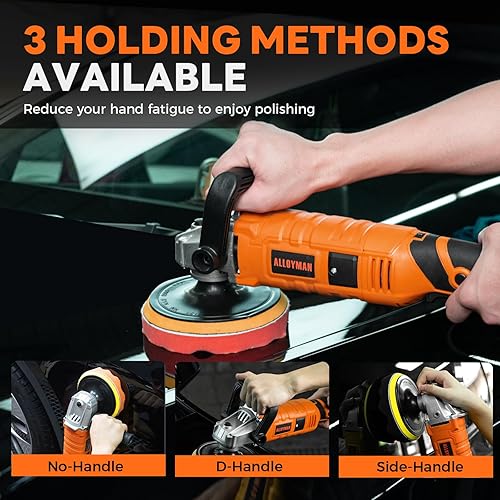 Miniatura 4 de Alloyman Juego de pulidora de búfer de 1200 W, detalles de coche de 7 pulgadas6 pulgadas con 7 velocidades variables de 600 a 3000 RPM, mango