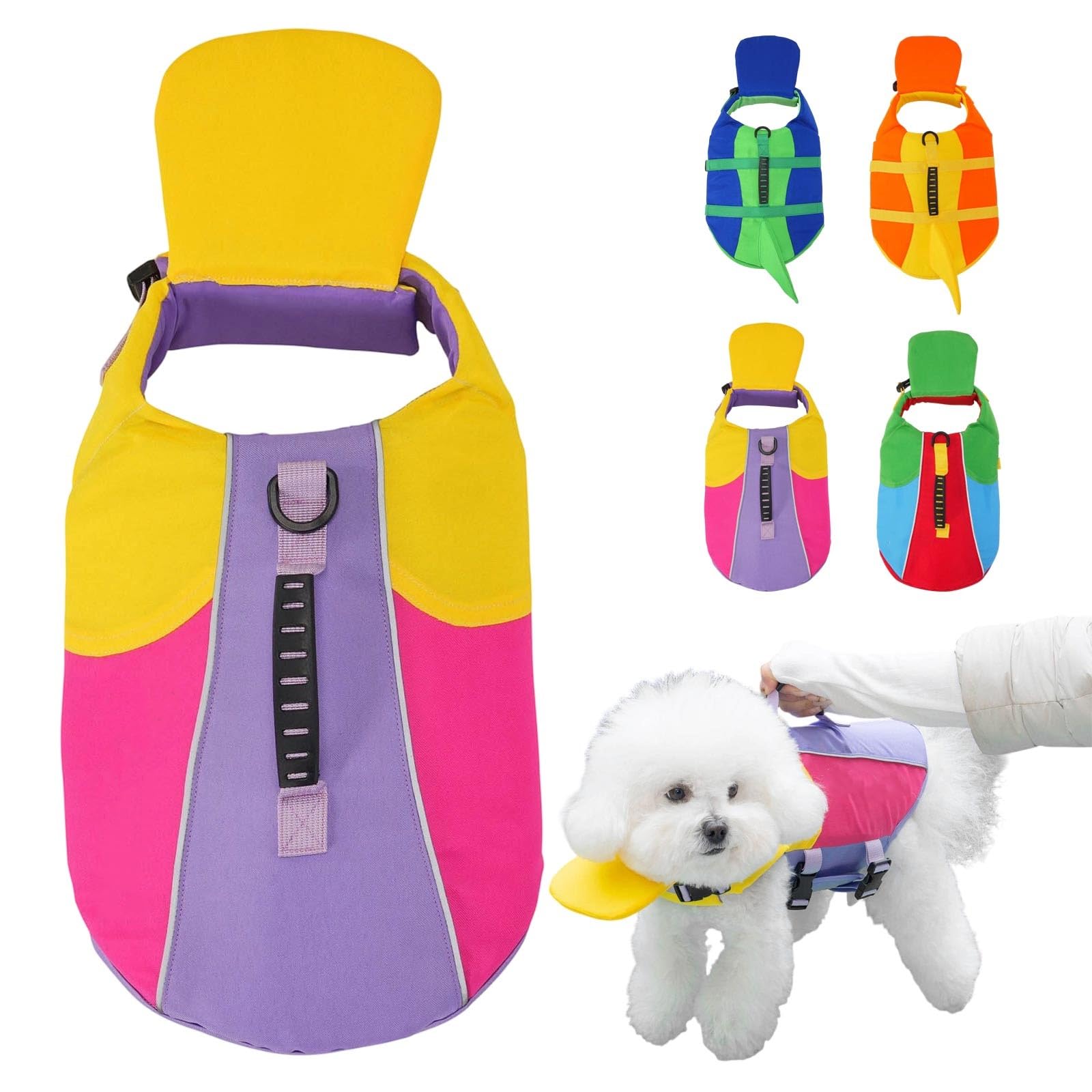 Dog Life Jacket Shark Fin Design, Adjustable Reflective Flotation Safety Vest with Rescue Grab Handle, High Buoyancy Costume Coat for Small Medium Large Dogs, Pool Sea Beach Boating Water Training