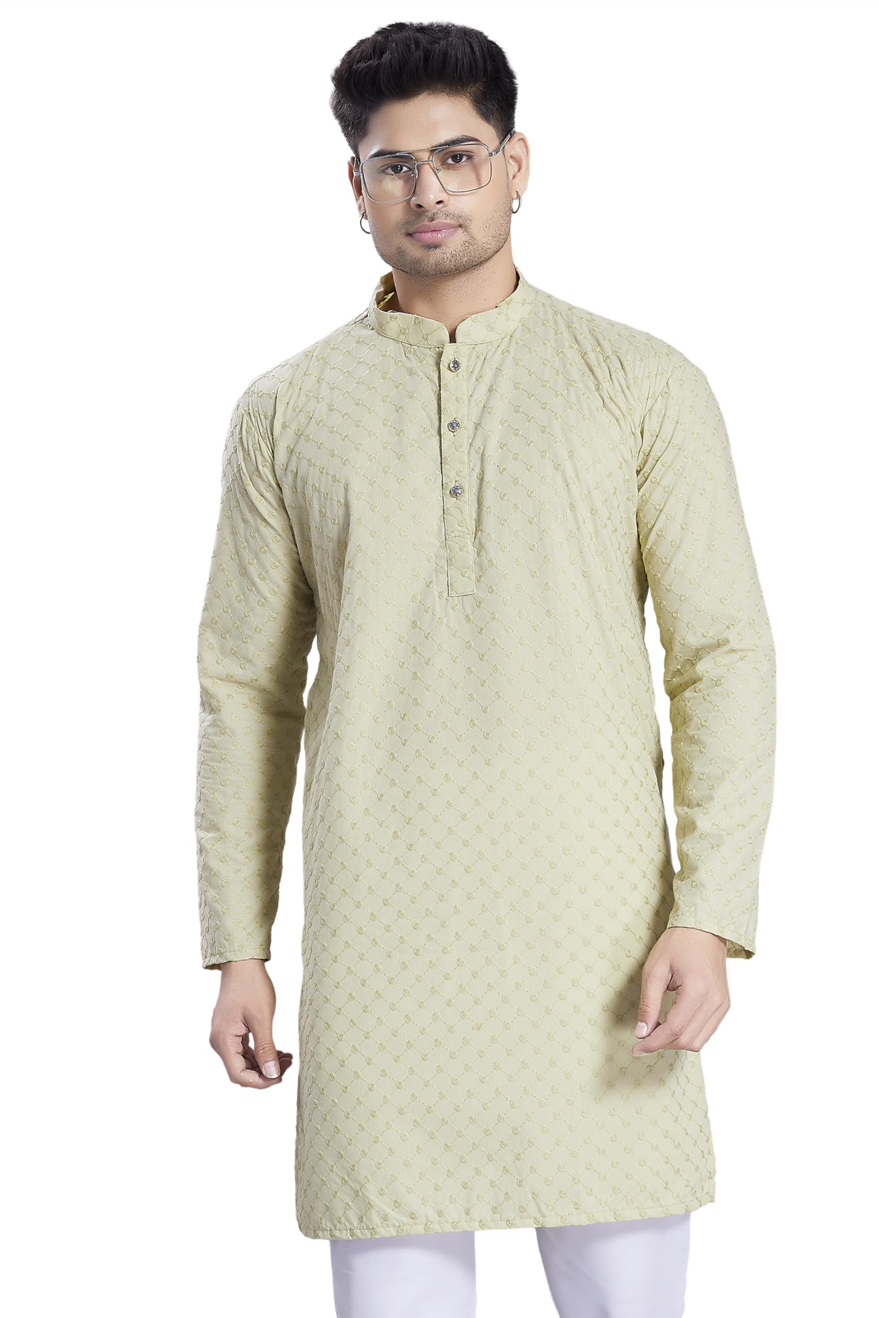 Divisive Men's Thread Embroidered Cotton Only Slim Fit Kurta (Dkrt1074_Xxl_Pista)