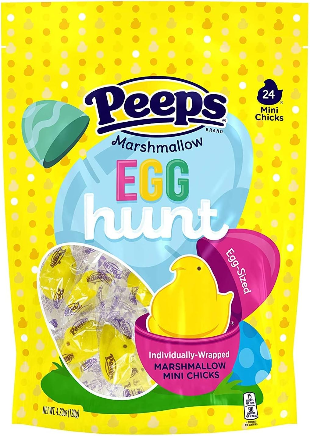 Peeps 24 Count Egg Hunt, Individually Wrapped Marshmallow Chick, Ready to Fit Inside Standard Easter Egg (2)