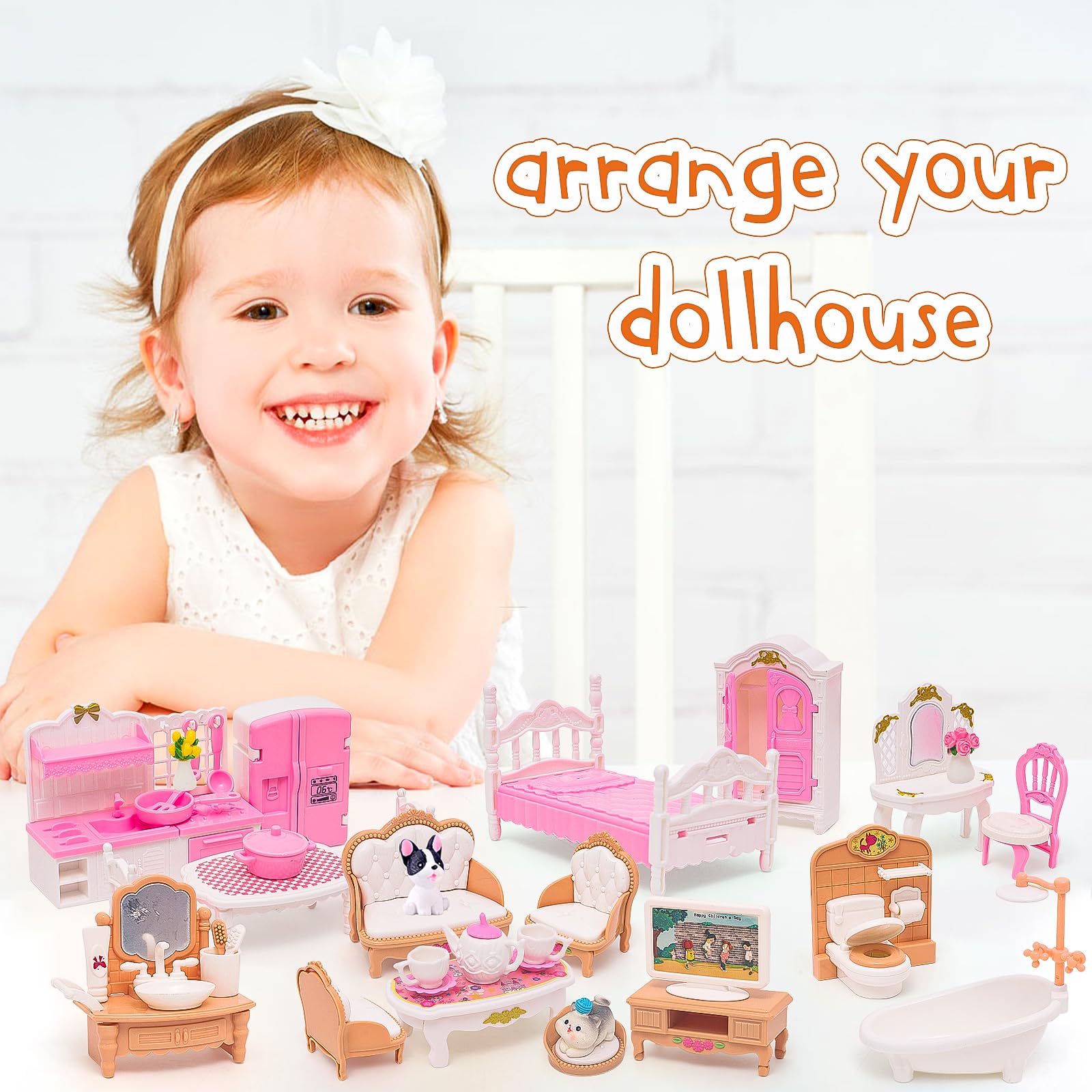 Casa de muñecas Mini muebles de 45 piezas de muebles de casa de muñecas, accesorios de juego de simulación, dormitorio, sala de estar, baño, cocina para niños, cumpleaños y Navidad, colores 6