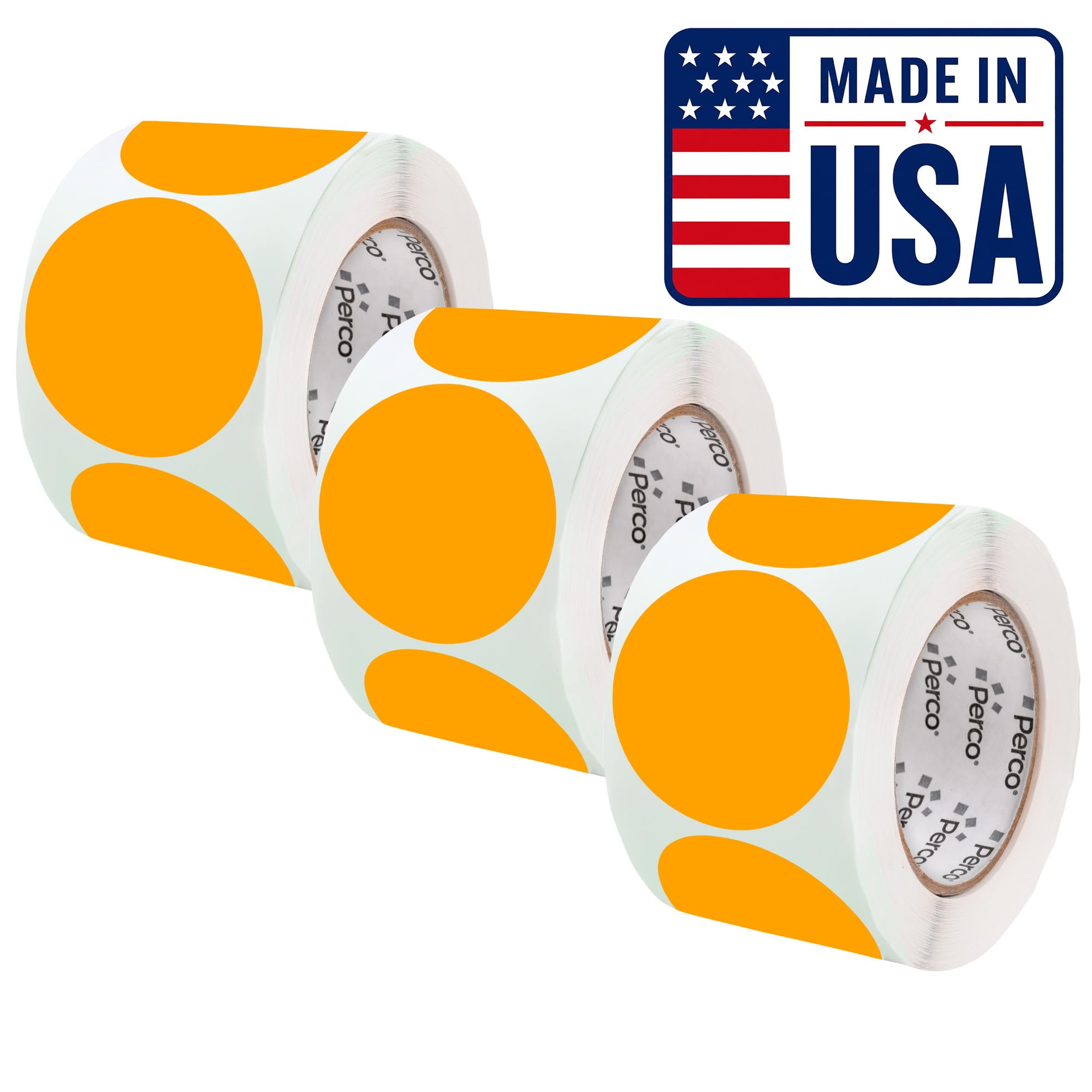 Perco Neon Orange Perforated Round Circle Dot Sticker 4-Inch Labels — 3 Rolls, 1,200 Stickers - Sale, Clearance &amp; Limited-Time Offer Signage, High Visibility - Made in USA