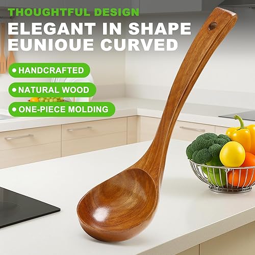 Miniatura 6 de Paquete de 3 cucharones de madera para servir, cucharón de sopa, cucharón de madera para cocinar, cucharón grande, herramientas de cocina,