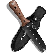 ROYTOA Hori Hori Garden Knife, Garden Tools with Sheath for Weeding,Planting,Digging, 7" Stainless Steel Blade with Cutting Edge, Full-Tang Wood Handle with Hanging Hole
