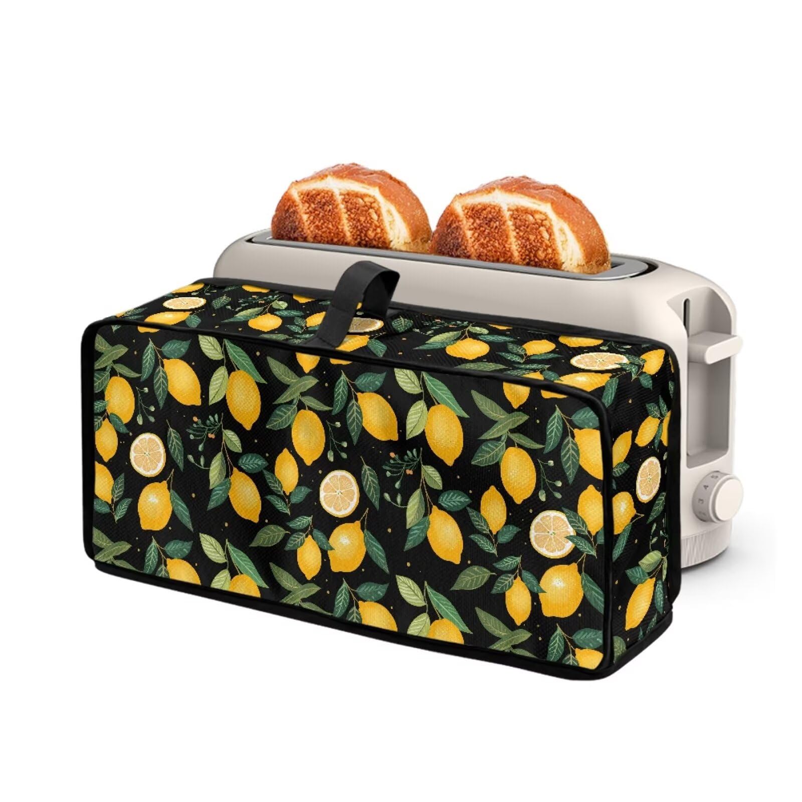 Lemon Leaf Print Long Slot Toaster Dust Cover Compatible with 2 Slice Slim Toaster with Top Handle Heat-Resistant Dust Protection for Bread Maker Machine