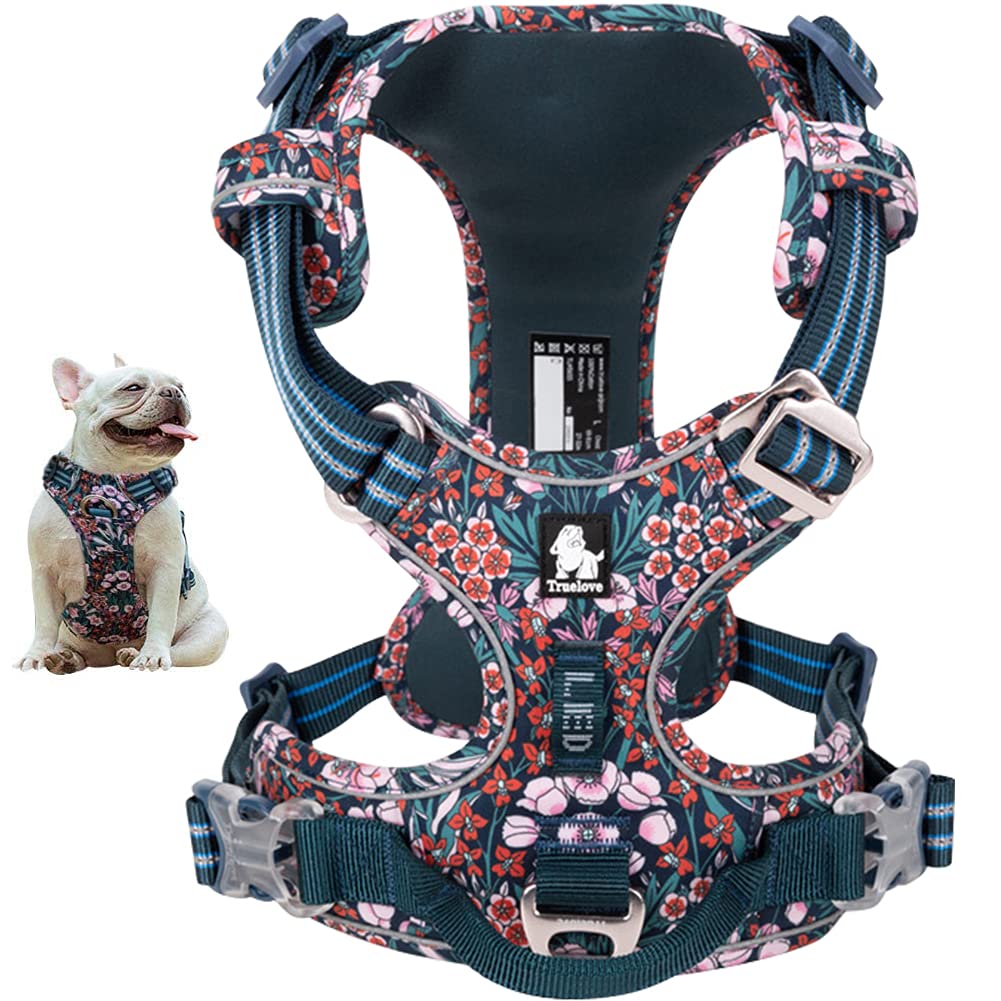 La La Pet® No Pull Dog Harness with Front Clip, Reflective Dog Vest Harness with Handle Floral Neoprene Padded Dog Vest for Puppy Small Medium Large