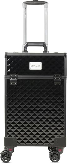 SHAMAX Professional Rolling Makeup Case, Cosmetic Organizer Trolley, Makeup Artist MUA Vanity with Locks Trolley for Haird...