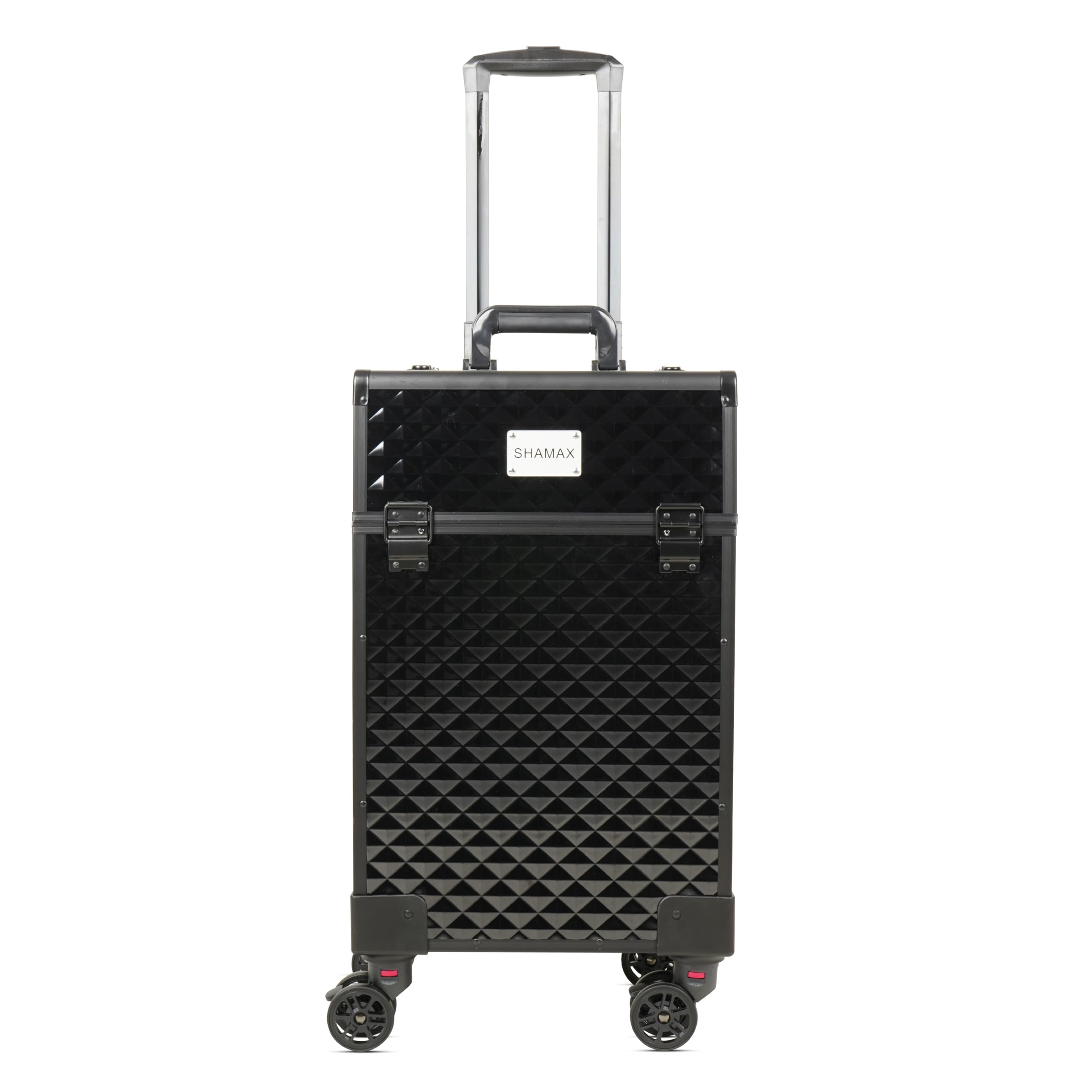 SHAMAX Professional Hardside Luggage Suitcase with Wheels, Jumbo Multi Function Artist Rolling Trolley Makeup Box Beauty Train Case Cosmetic Organizer Makeup Cosmetic Vanity Trolley (3599 Black)-image-12