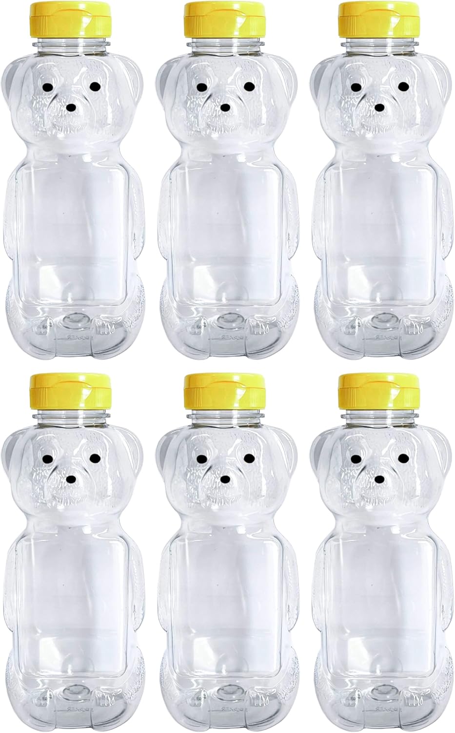 6 Pack of 24 Ounce Honey Bears with Sealable Yellow Flip Top Lids (24 oz. Bear, 6pk, Yellow)