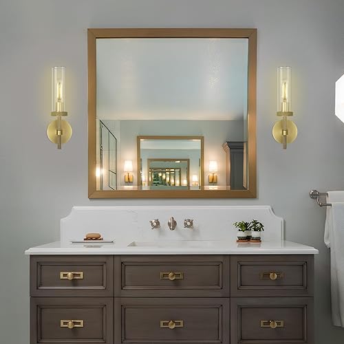 Miniatura 8 de Apliques de pared de latón moleteado para interiores, apliques de tubo de vidrio de 14 pulgadas, apliques de pared dorados para tocador de baño,