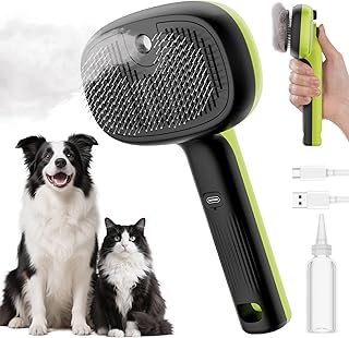 pecute Cat Brush with Steam, Multifunctional Cat Steamy Brush, Cat Brush with Spray Roße Capacity Water Tank, Steam Brush Cat Massage Comb for Long Hair Dogs Cats, Cool Mist Only (Green) product image