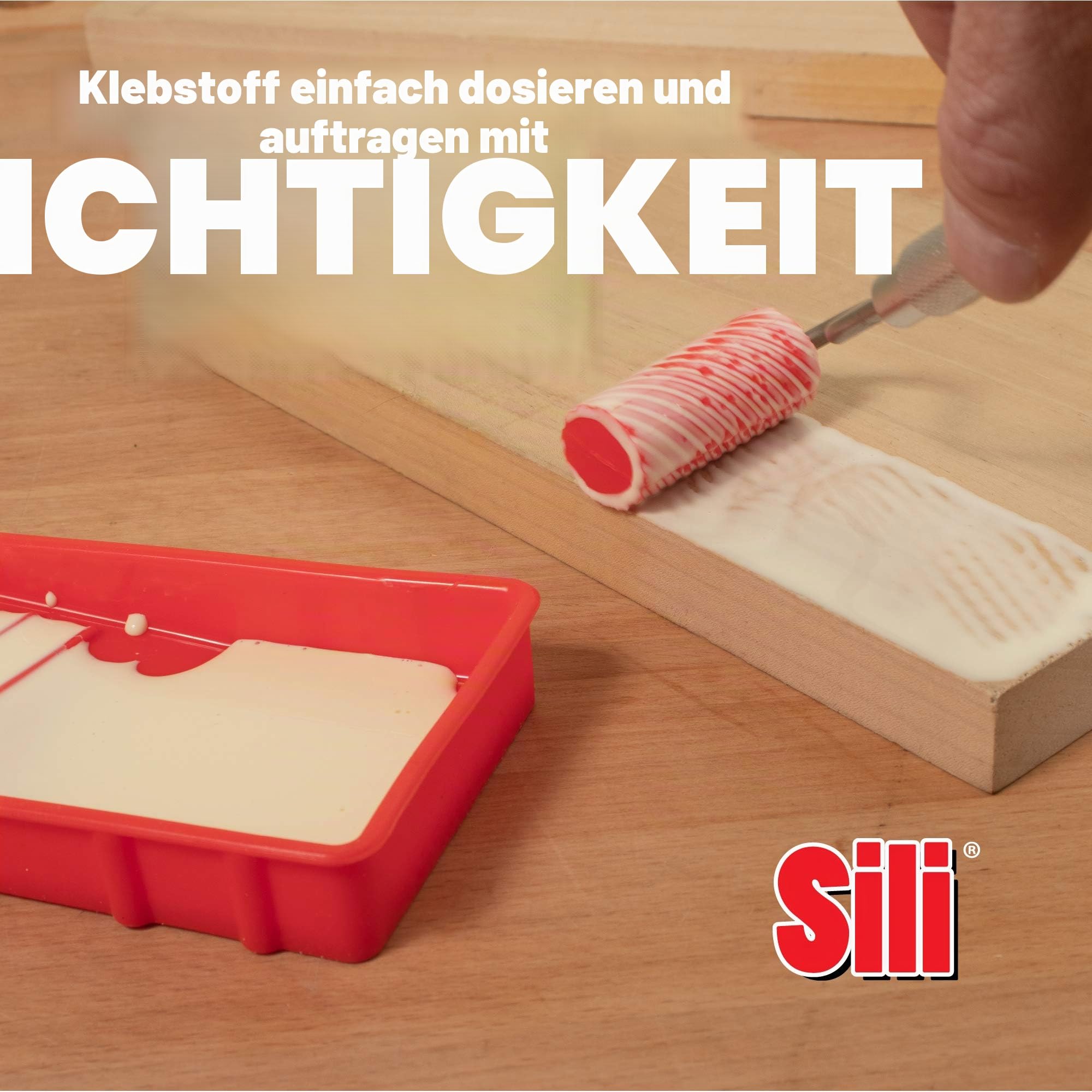 Sili Kleberoller mit Sili-Kleberablage für Kunst, Handwerk, Holzbearbeitung und größere Klebeprojekte