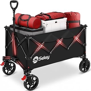 Sekey Collapsible Foldable Wagon with 330lbs Weight Capacity, Heavy Duty Folding Wagon Cart with Big All-Terrain Wheels. Black