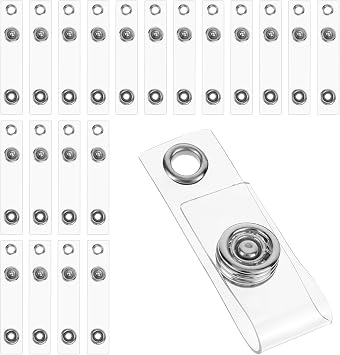 20 Pcs ID Badge Clip Clear ID Badge Holder Straps with Snap and Eyelet Plastic Badge Clips Lanyard Clips Badge Holder Clip Replacement Attachment for Badges Lanyards