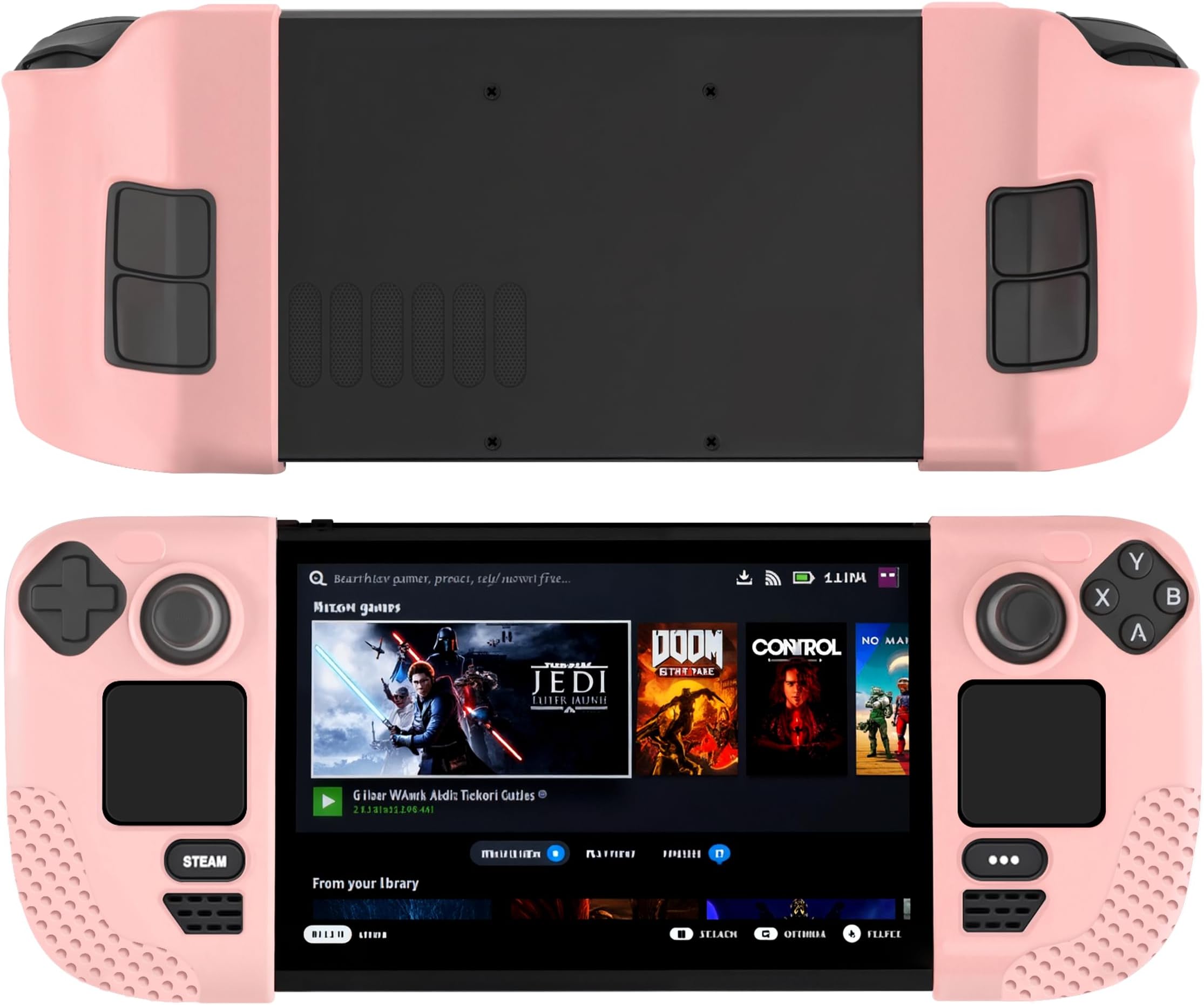 Allinboy for Steam Deck Compatible with Steam Deck OLED Case, Grip Skin Silicone Sleeve Shell Non-Slip Anti-Scratch Protective Armor Handle Cover with 6 Back Button Stickers, Pink