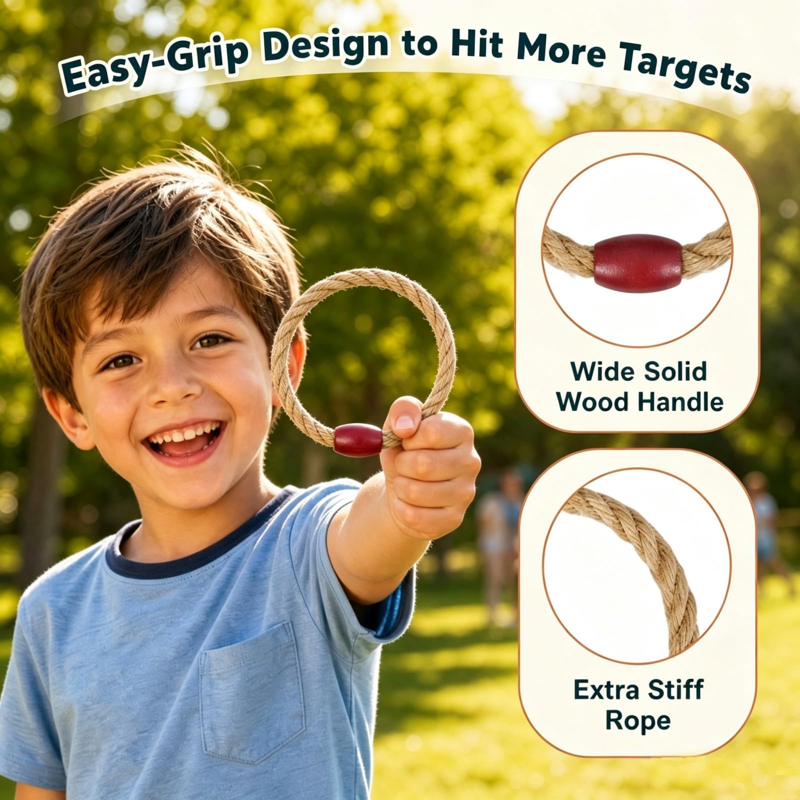 GOPLUS Juego de Lanzamiento de Anillas Portátil para Niños 3+ Años, Adultos | Juegos Exterior Niños de Madera con Base Cruzada, 5 Palitos y 6 Aros de Cuerda, Juguete para Lanzar, Jardín, Camping, Fiesta