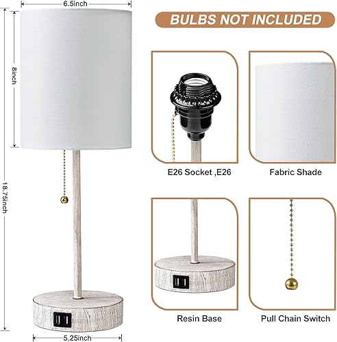 Miniatura 6 de Youthost Juego de 2 lámparas de mesa pequeñas con puertos USB, lámparas de mesita de noche azules con interruptor de cadena, lámparas de escritorio