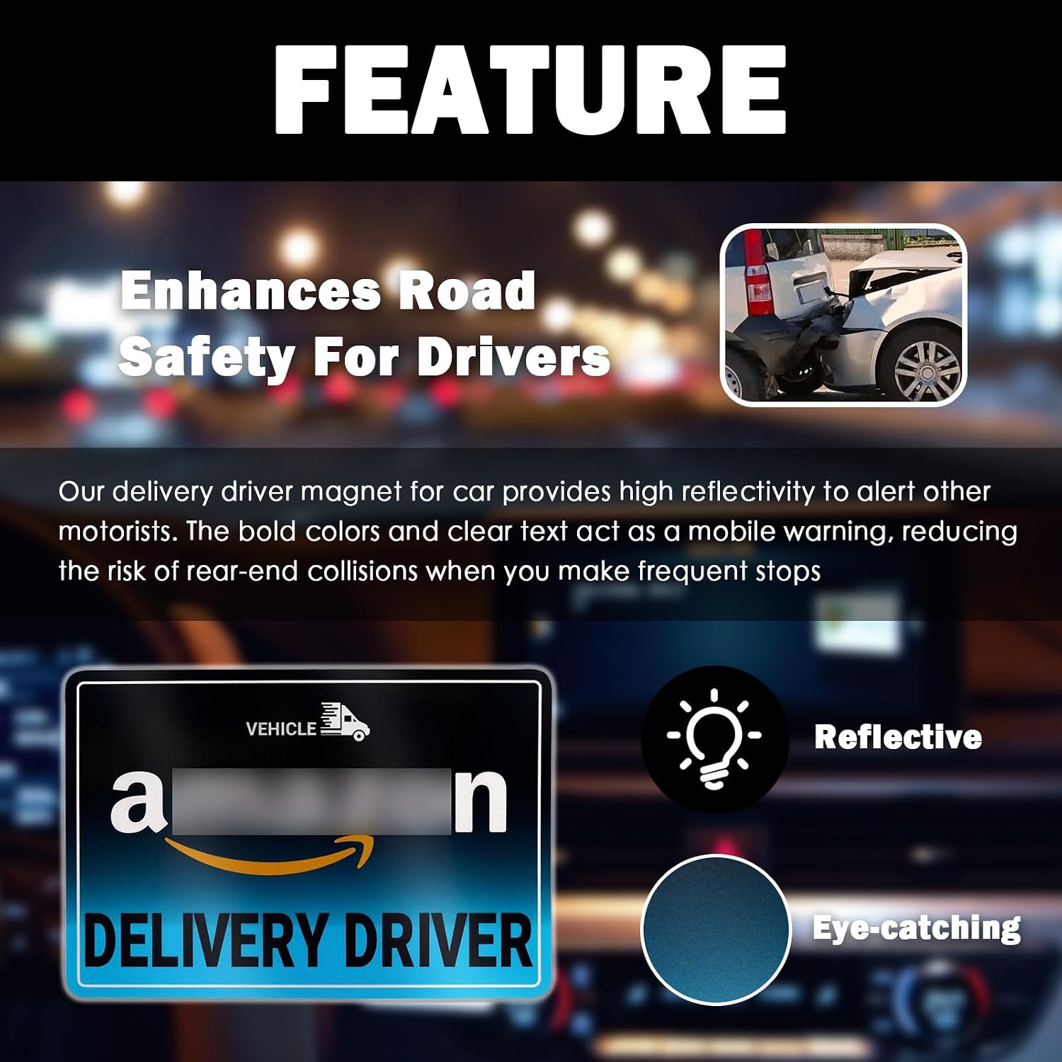 3PCS Delivery Driver Magnet for Car,Reflective Delivery Driver Sign Anti Fade Protection Without Traces,Secure Hold Magnetic Deliveries Sign for Car as Deliveries Drivers Essentials image 3