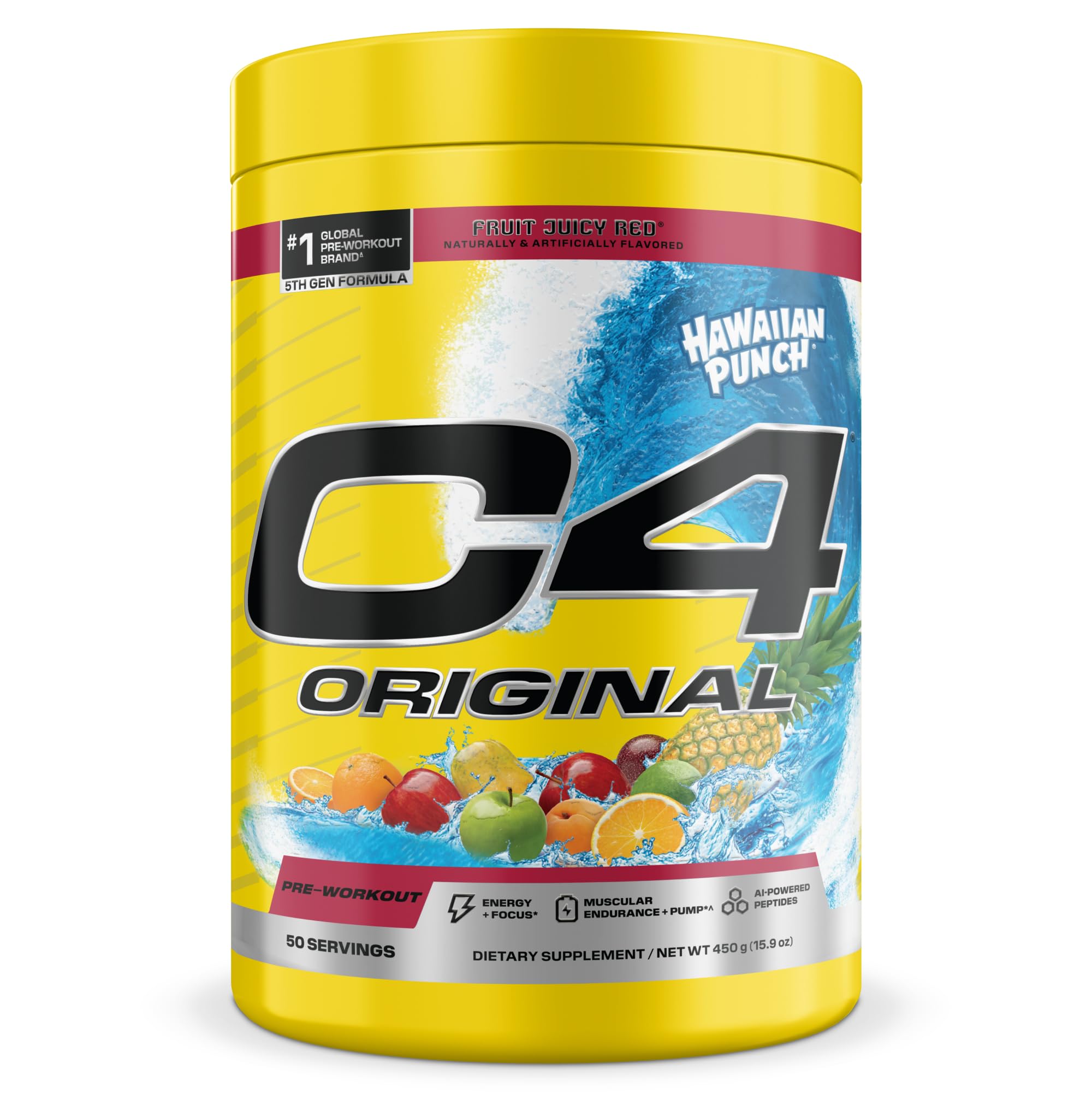 Cellucor C4 Original Pre Workout – Hawaiian Punch - Pre-Workout for Endurance, Focus & Performance with 200mg Caffeine, Beta-Alanine, Creatine Nitrate, L-Arginine & PeptiPump – Sugar Free, 50 Servings, Hawaiian Punch Fruit Juicy Red, 15.87 Ounce (Pack of 