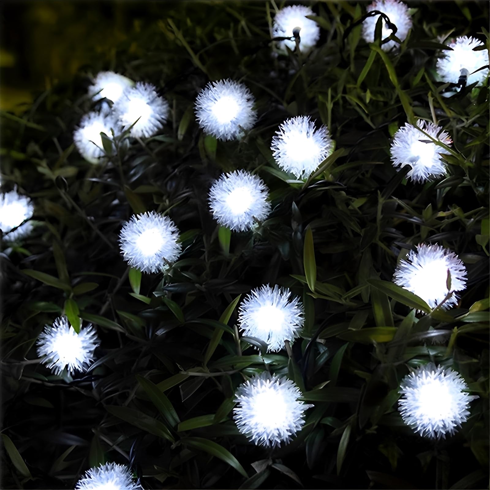 FANSU LED Garden Lights, Dandelion Shape 8 Modes Indoor/Outdoor Solar String Lights, Solar Lights Outdoor Garden, for Patio Yard Home Christmas Parties Wedding Decorations (White,6.5M/30LED)
