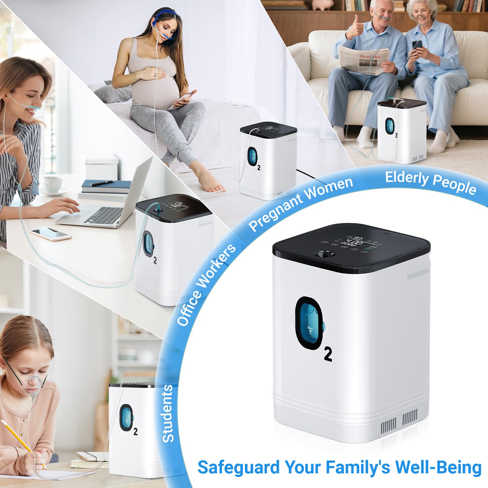 Tragbarer Sauerstoffkonzentrator für Zuhause,Xandoril Sauerstoffkonzentrator für den Heimgebrauch,93%,1-7L/min,LCD-Display,eine Fernbedienung und eine Timerfunktion,≤ 48dB geringes Rauschen
