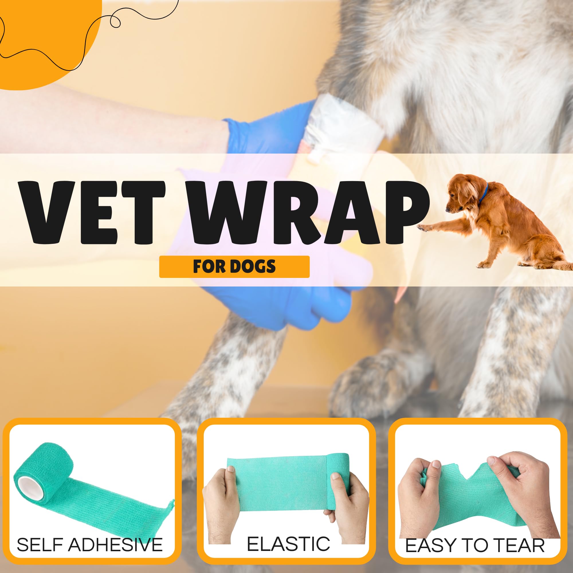 Vet Wrap Self Adhesive Bandage | Breathable, Stretchable, Non Woven | Size 5cm x 4.5m | Cohesive Tape for First Aid to Dogs, Horses, Cats, Sports (8) — view 5