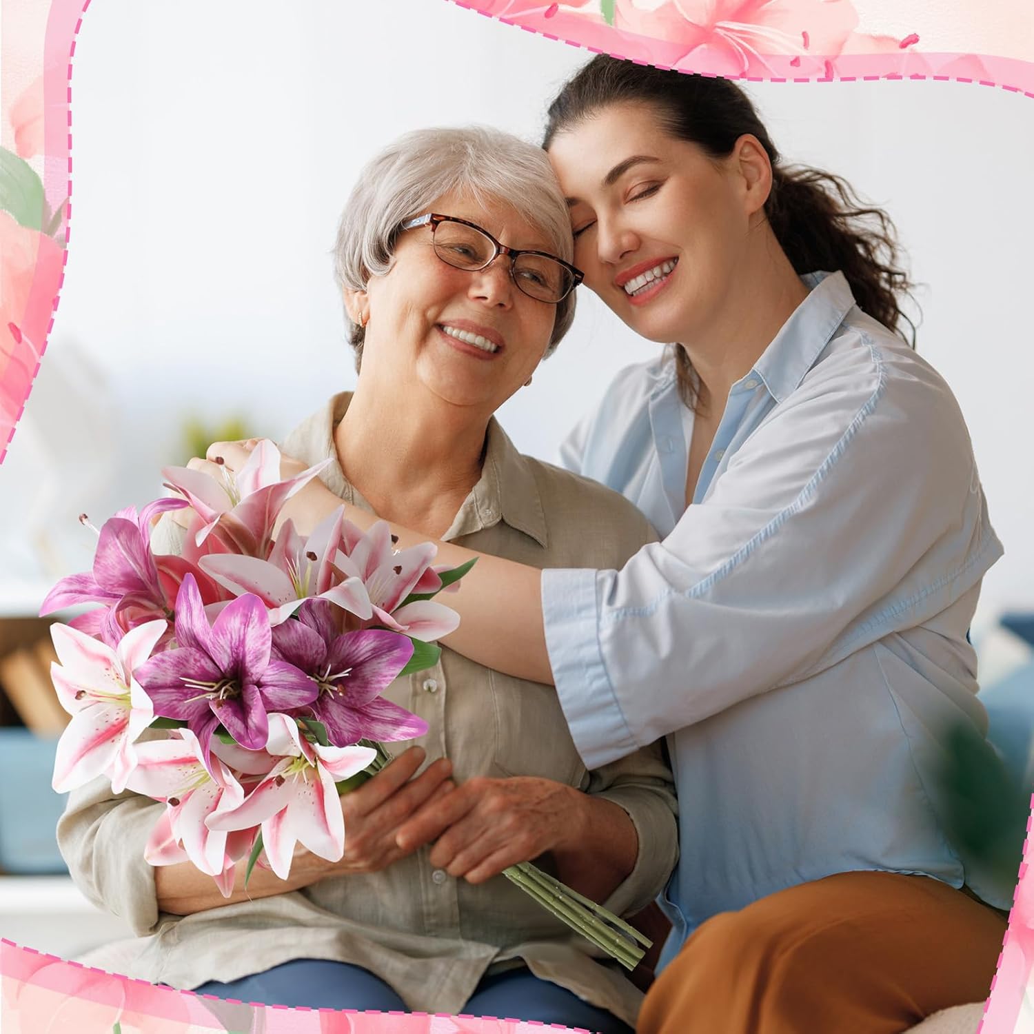 6 Pcs Artificial Lily Flowers 3 Head 22.8" 3 Colors Long Stem Fake Lilies Faux Flowers for Mothers Day Home Wedding Birthday Bouquets Hotel Party Decor(Pink, Purple, Red) - Image 5