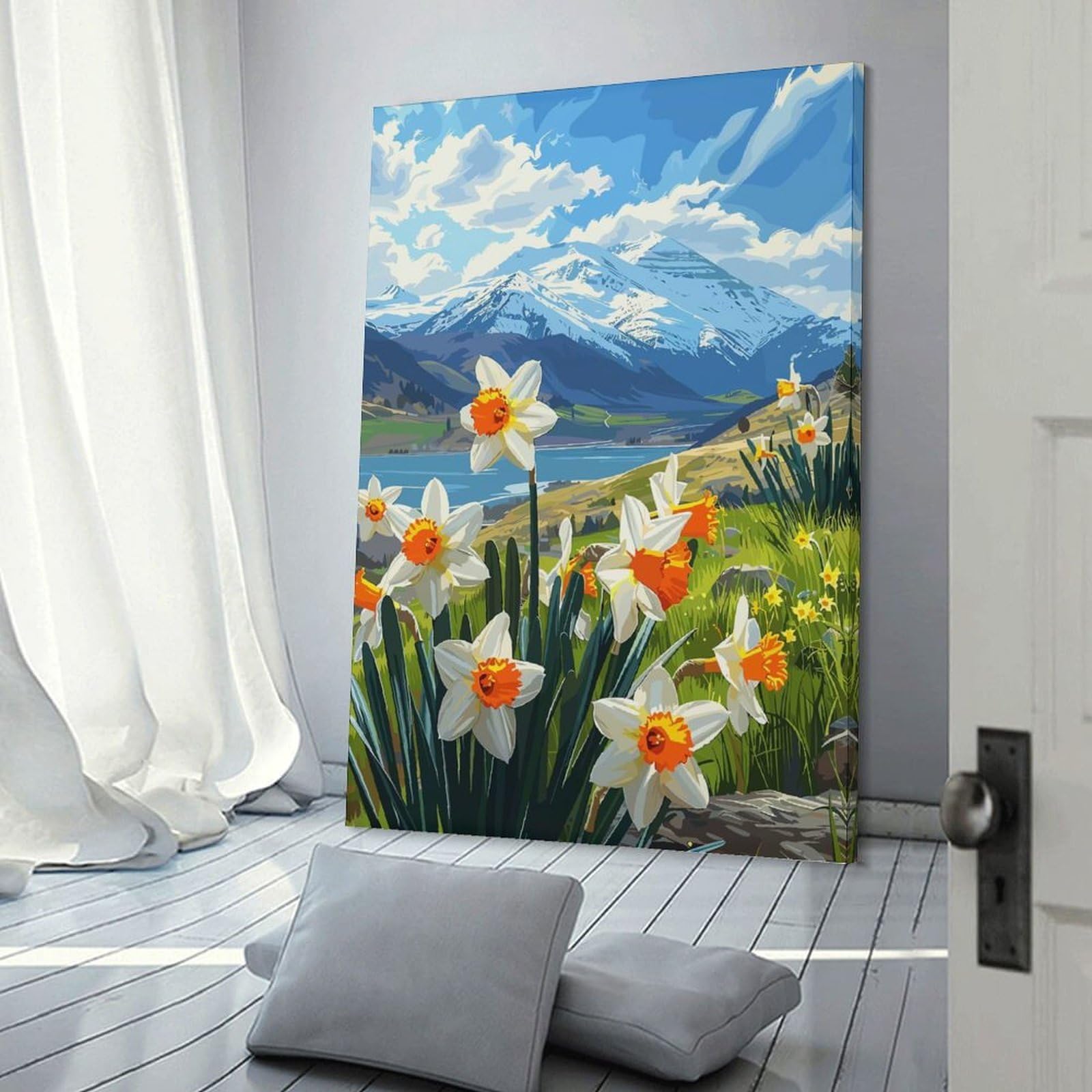 Junmoney Wall Art Print Mountain Daffodils, 08x12inch(20x30cm), for Hallway, Bedroom Or Modern Interiors, Thoughtful Wall Decor for Art Lovers
