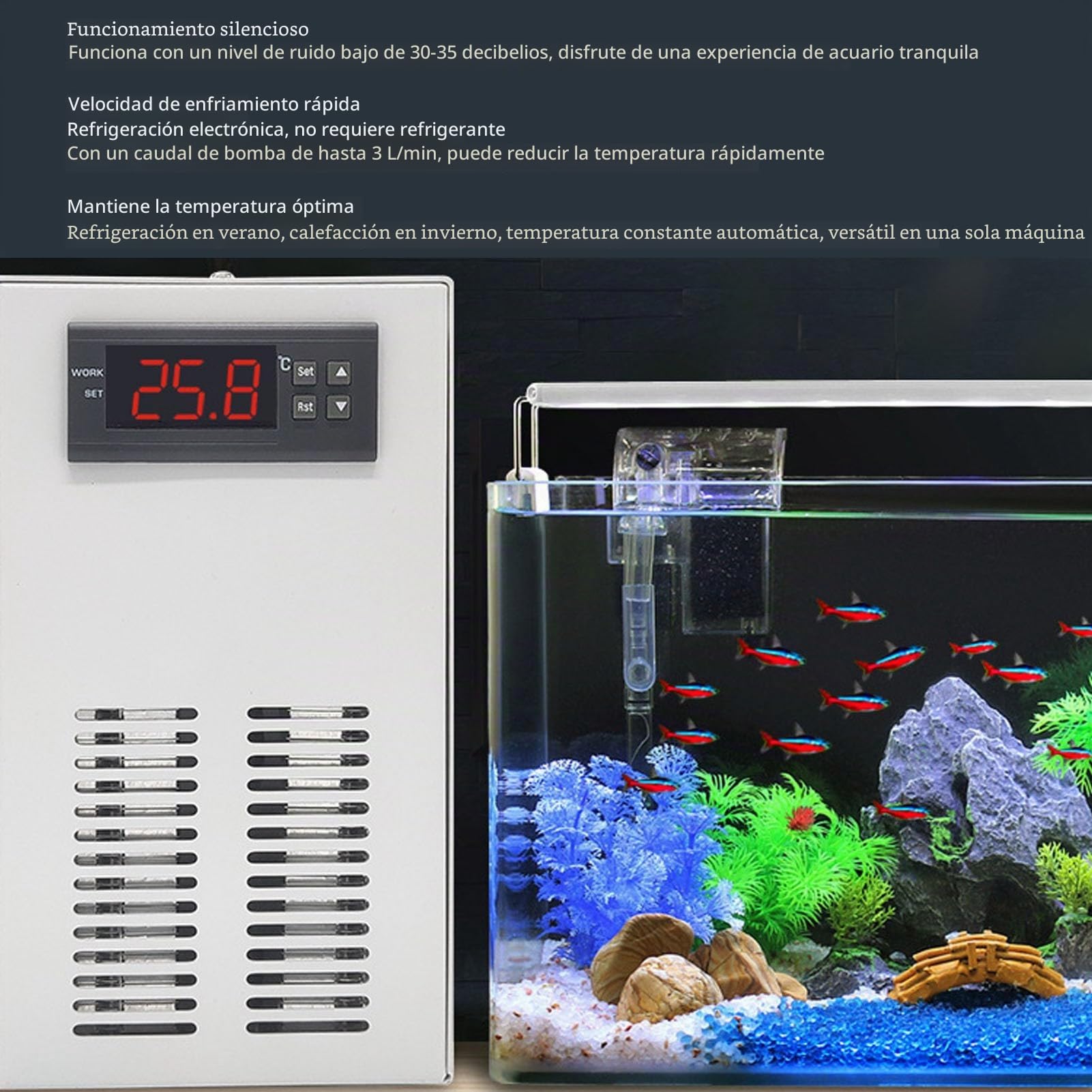 Enfriador de Acuario, Enfriador de Acuario de 72 W, Enfriador de Acuario Axolotl, Sistemas de Enfriamiento y Calentamiento de Acuario de 20 L con Manguera de (Enchufe UE de 100 a