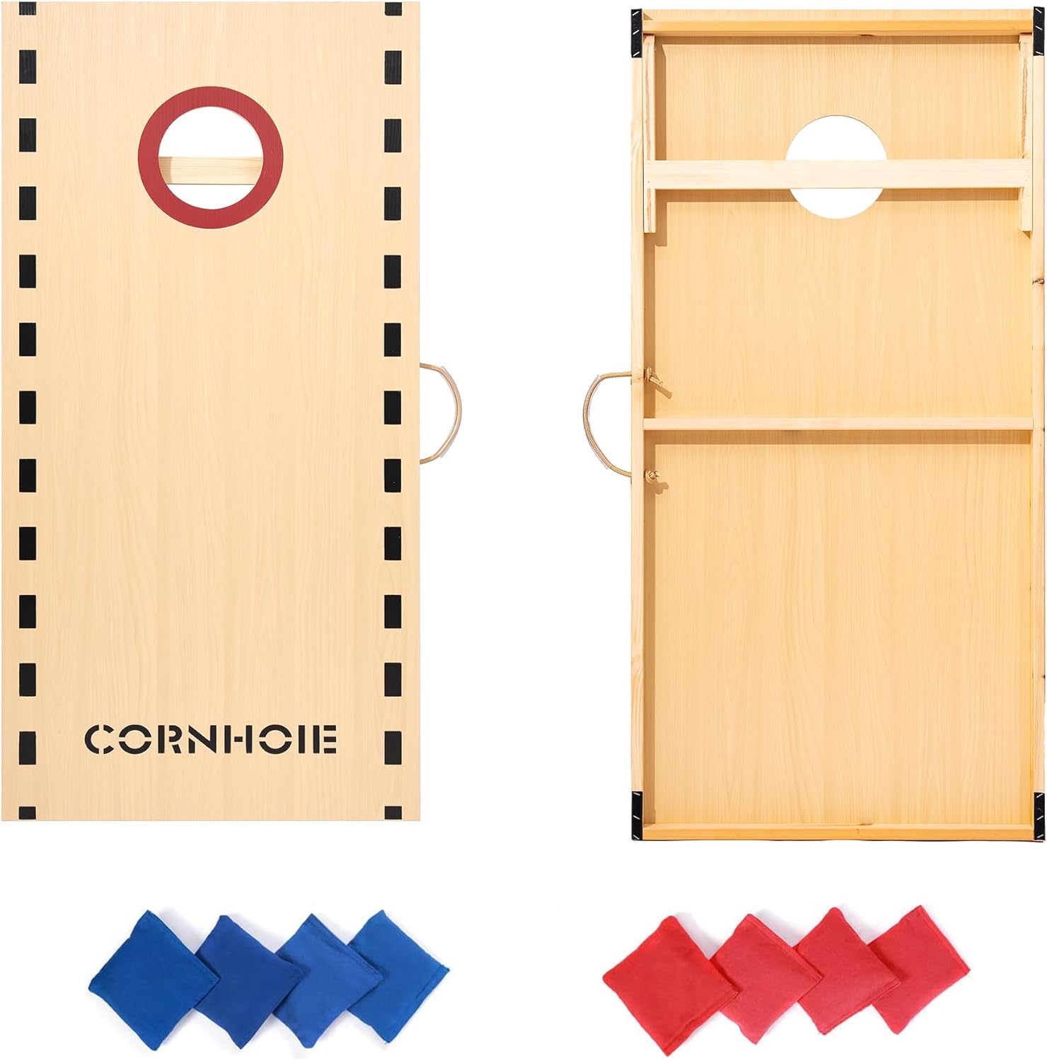 Cornhole Boards Set Regulation Size - 4'x2' Premium Solid Wood Corn Hole Toss Game with 8 Bean Bags