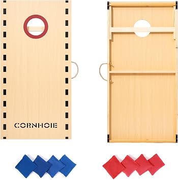 Cornhole Boards Set Regulation Size - 4x2 Premium Solid Wood Corn Hole Toss Game with 8 Bean Bags