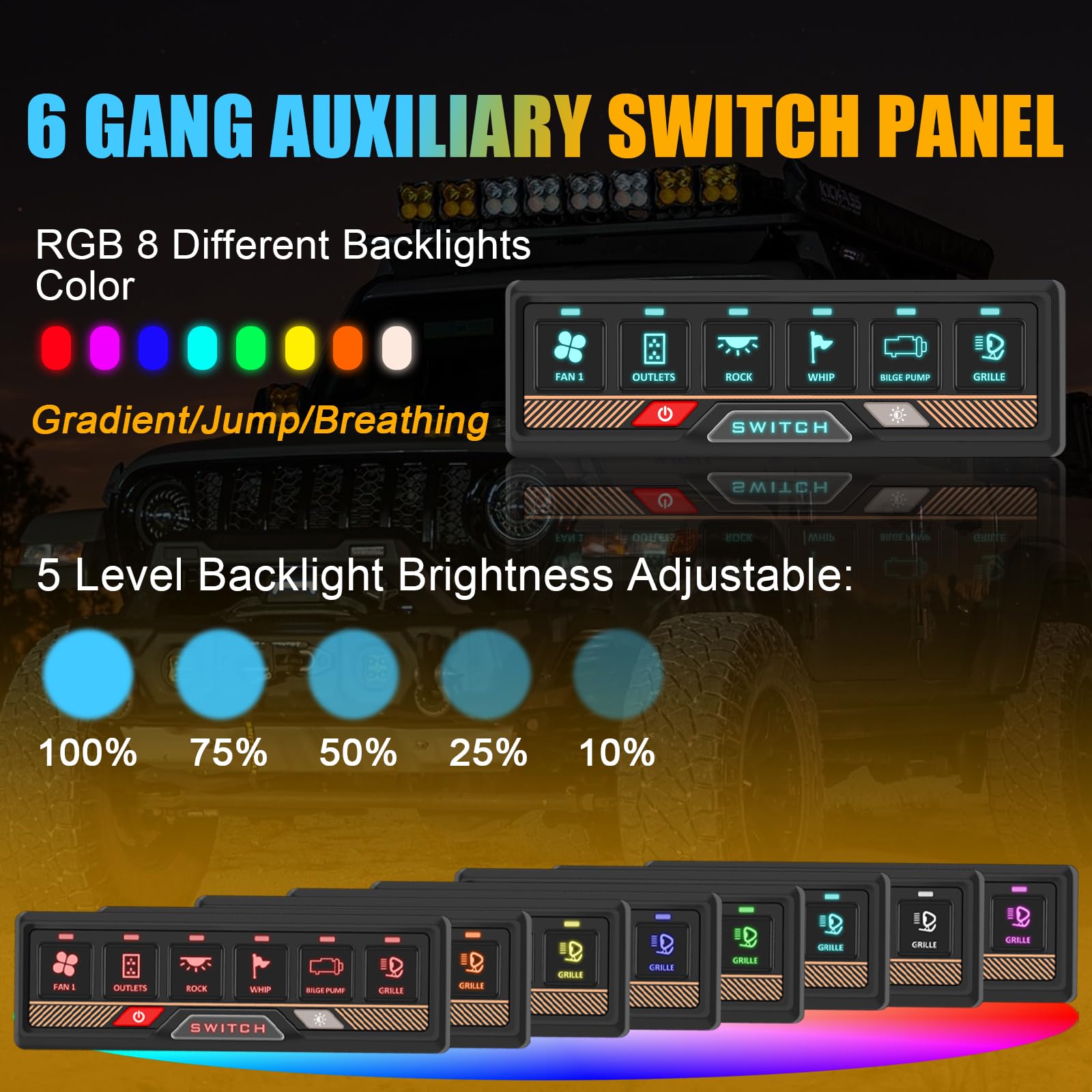 Chelhead 12 V/24 V Pannello di controllo RGB 6 posizioni dimmerabili multifunzione programmabile accessori controllo batteria impermeabile, compatibile con camion, barca, SUV, camper, rimorchio marino