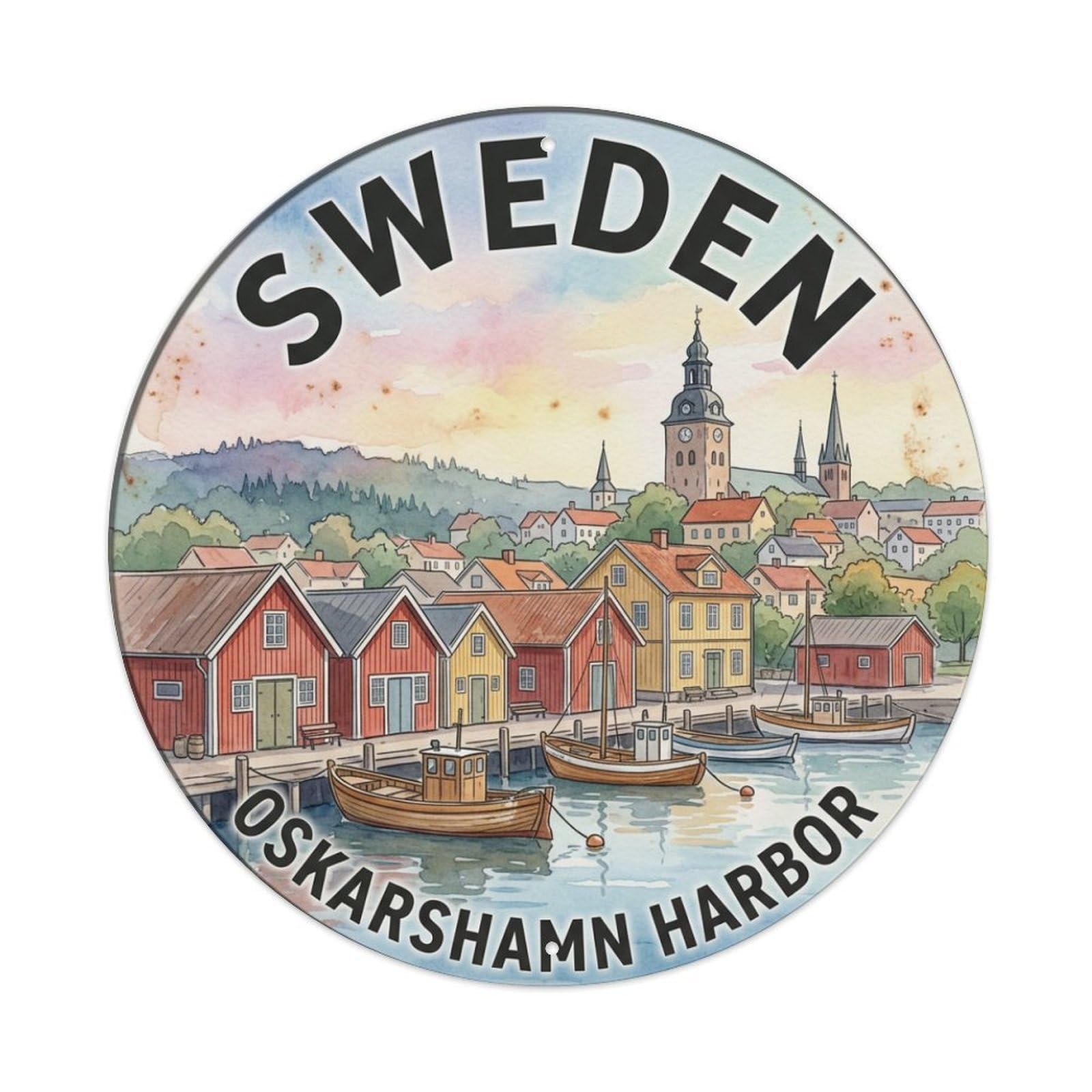 Vintage Travel Oskarshamn Sweden Harbor Metal Tin Sign