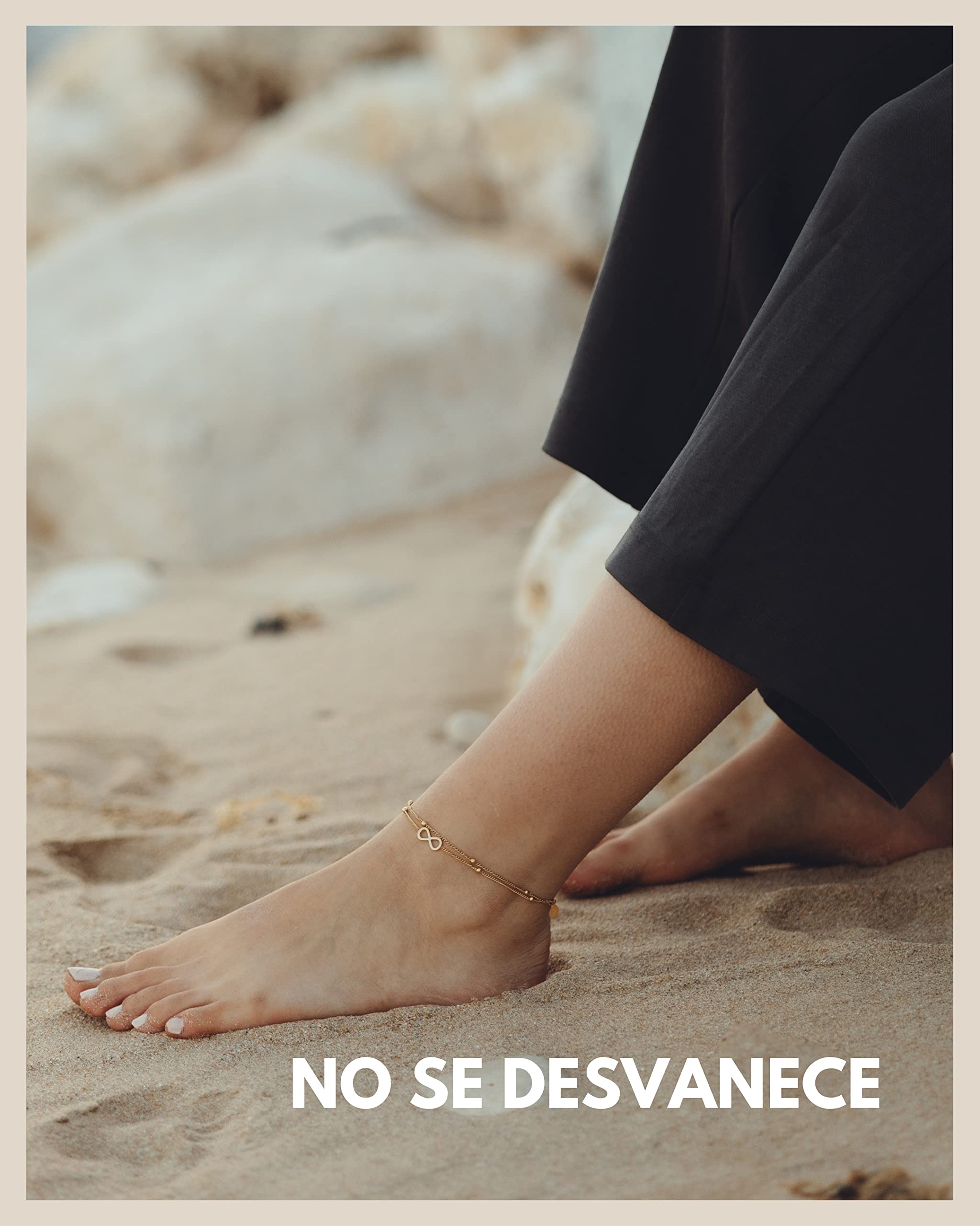 GD GOOD.designs EST. 2015 Tobillera infinita para mujer I Tobillera infinita impermeable (22-27 cm) en oro de 18 quilates, plata y oro rosa I Joyas para el tobillo de mujer con cuentas