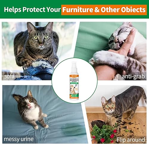 Miniatura 9 de Aerosol repelente para gatos, 8.1 fl oz, muebles antiorina y antiarañazos y plantas antiarañazos, apto para interiores y exteriores, establece