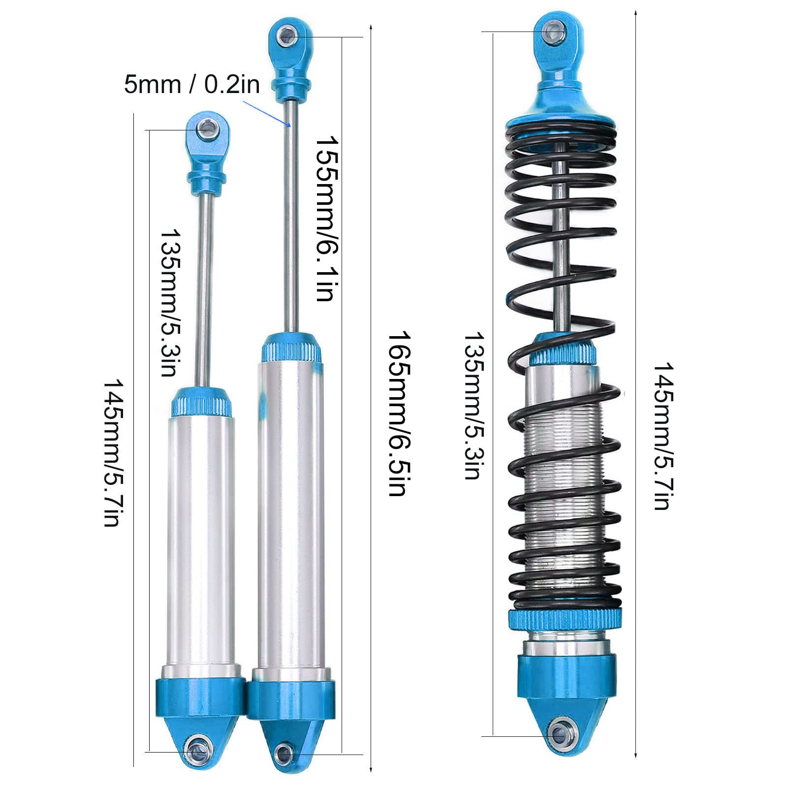 Set di Ammortizzatori RC Durevoli Ammortizzatori Anteriori e Posteriori in Alluminio Leggero per 1/7 UDR 4 Pezzi (Blu)