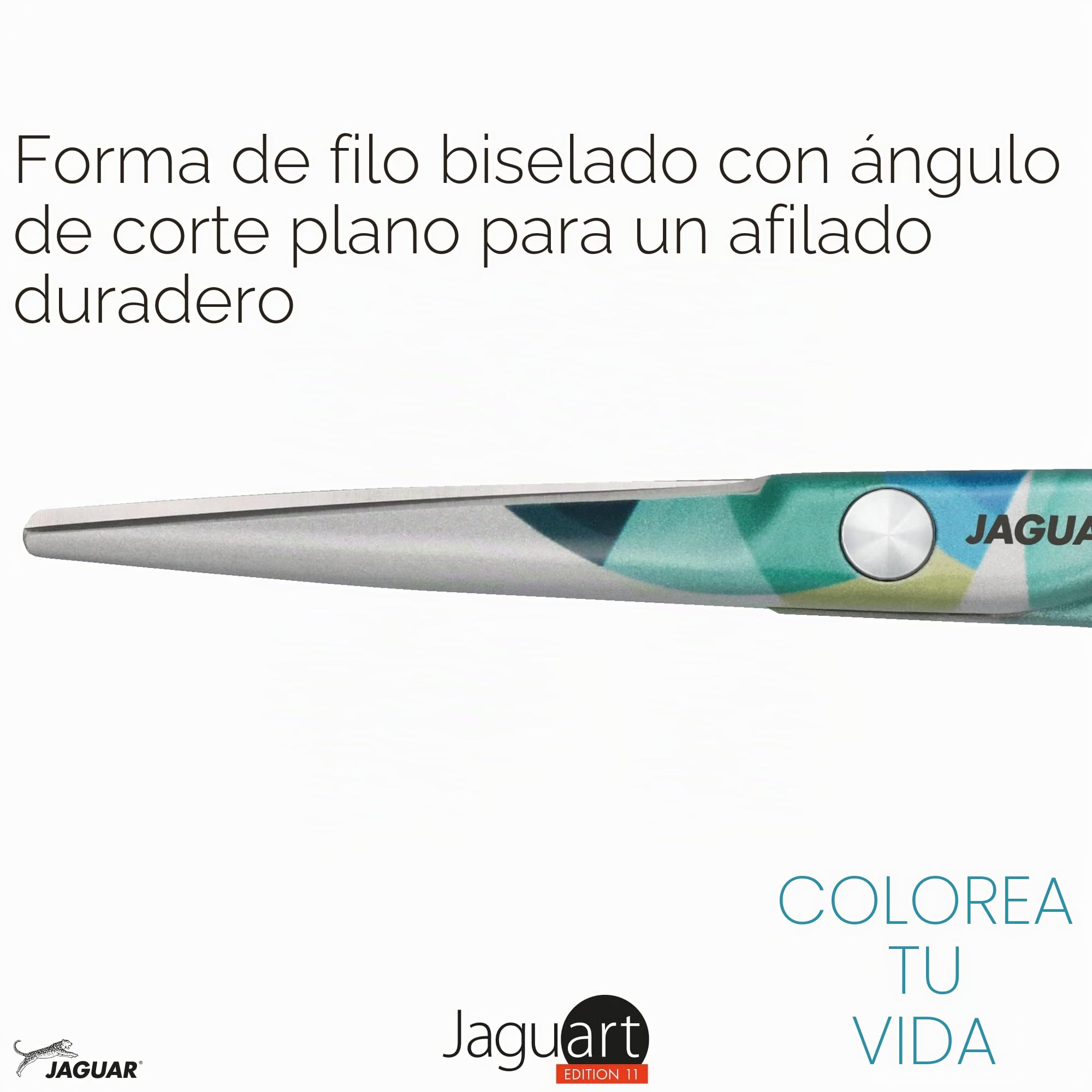 JAGUAR Tijeras para el pelo JaguART IN MOTION 5.5" | Tijeras de peluquería con diseño offset | aRecubrimiento antialérgico y resistente de alta tecnología con aspecto fotográfica | Made in Germany