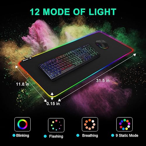 Miniatura 2 de OIAMIK Alfombrilla de mouse para juegos grande alfombrilla de escritorio XL alfombrilla de mouse y teclado con modos de iluminación alfombrillas de