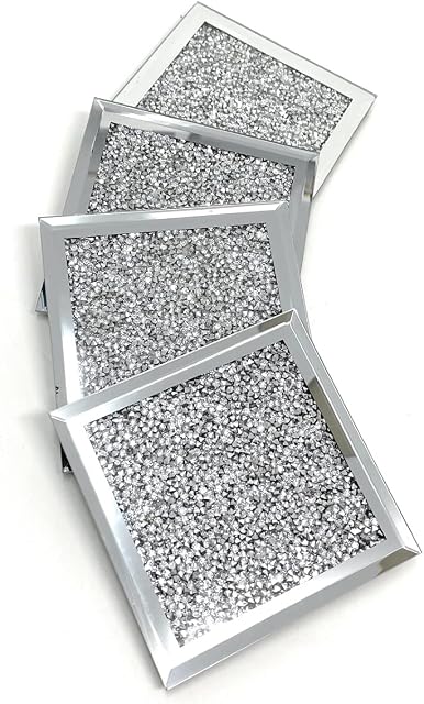 lesser and pavey LP46900 Multi Crystal Coasters | For Adults | Multicolor Accessory, Silver Glitter